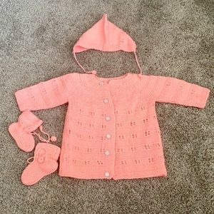 Baby pink hand knit matching set